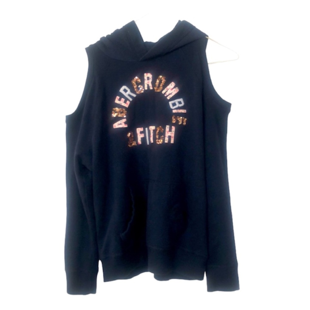 ⭐️ Abercrombie & Fitch blue hoodie adorned w/gold sequins cold shoulder girl 10